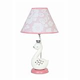 Lambs & Ivy Swan Lake Lamp with Shade and Bulb, Pink/White/Grey