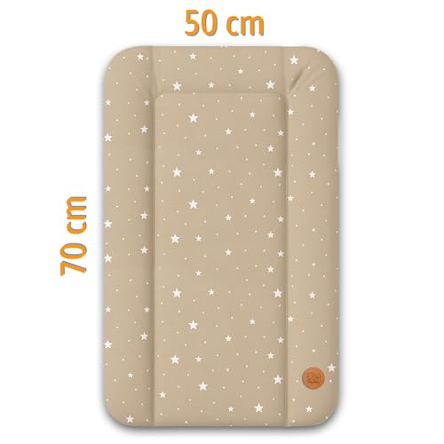 Baby Changing Mat 70 x 50 cm – Baby Changing Table with Plan, Waterproof Mat Easy to Clean to Place on a Washing Machine or Dresser Hemnes Oeko-Tex Beige with White Stars