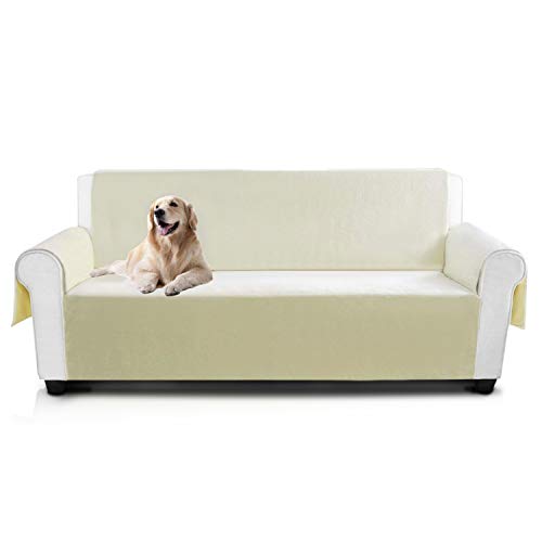 YEMYHOM Real Non-Slip Pet Dog Sofa Covers Protectors Water-Repellent Recliner Couch Slipcovers with Pockets (Sofa, Cream)