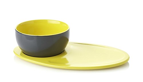 Yedi Houseware CC533 Botero Soup and Cracker/Sandwich Tray, Dark Grey and Yellow