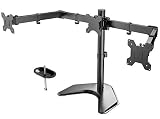 HUANUO Triple Monitor Stand - Free Standing Fully Adjustable Monitor Desk Mount - Tilts, Swivels, Rotates - Fits 3 LCD LED OLED Screens 13-24 Inches in Size, Each Arm Holds up to 22lbs