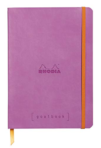 RHODIA 117751C - taccuino mOrobido Goalbook Lilla - A5 14,8X21cm - Puntinato DOT - 240 pag. - Carta Clairefontaine AvOroio 90g/m² - 2 nastri, chiusura con elastico - Simil Cuoio