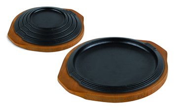 ILSA Cast Iron Serving Plate, Wooden Tray, Round, 31 cm