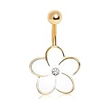 Hawaiian Enameled Flower Gold Ion Surgical Steel Belly Button Ring Navel B149