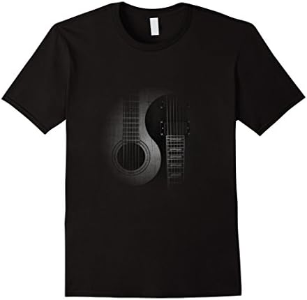 Men's Black &amp; White Yin-Yang Faded Rock Guitar T-Shirt XL Black