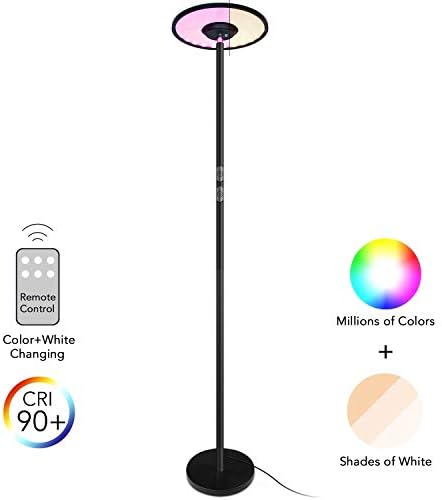 ANTLUX Dimmable LED Torchiere Floor Lamp - 24W, 2500 Lumens - Color Changing Remote Control Reading Floor Lights for Bedroom, Dorm, Living Room, Office, 90° Adjustable Top Tall Standing Pole Light