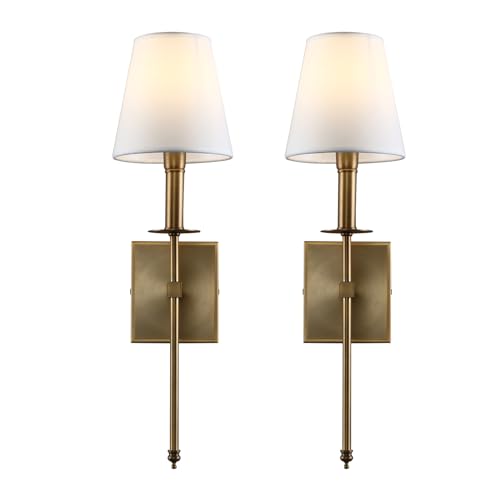 Permo Set of 2 Classic Industrial Wall Sconce with Funnel White Fabric Shade Vintage Vanity Light Modern Wall Light Fixture for Bedroom Living Room Hallway (Antique)