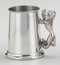 Lion Handle English Pewter Glass Base Tankard