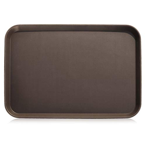 Photo 1 of New Star Foodservice Restaurant Grade Non-Slip Tray, Plastic, Rubber Lined, Rectangular (Brown, 18-Inch x 26-Inch)