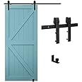TSMST 6FT/72 Sliding Barn Door Hardware Kit with Barn Door Floor Guide fit 30" Single Wooden Door,Smoothly and Quietly Easy to Install- Black