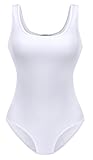 SUNRO Women's Sexy Scoop Neck Bodysuits Jumpsuits (White, Medium)