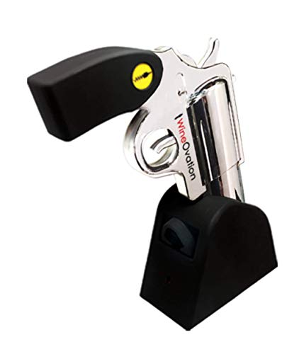 WineOvation Electric Gun Wine Bottle Opener (Simulated Chrome) - Open your Wine Bottle Fast with this New Corkscrew - Great Gift for Gun Enthusiasts and Wine Lovers. Foil Cutter Included.