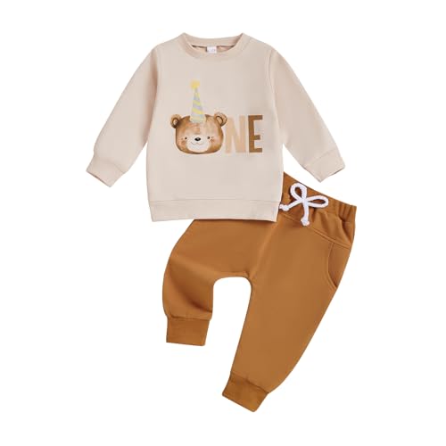 Frietlebird Baby Boy First Birthday Outfit Long Sleeve One Year Birthday Sweatshirt and Pants Sets Cake Smash Outfit 2Pcs