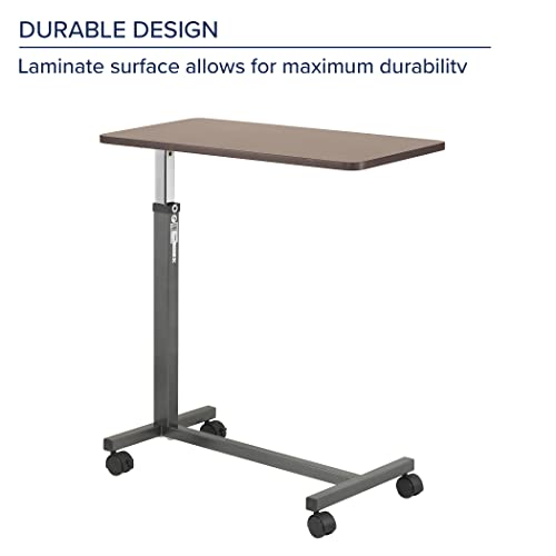 Drive Medical 13067 Adjustable Non Tilt Top Overbed Table With Wheels for Hospital and Home Use