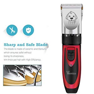 Vemico Pet Clipper Dog Cat Horse Electric Clippers Grooming Kit Rechargeable Cordless Professional Clippers Tools Low Noise Trimmer Clipper 4 Comb Attachments & 4 Extra Tools