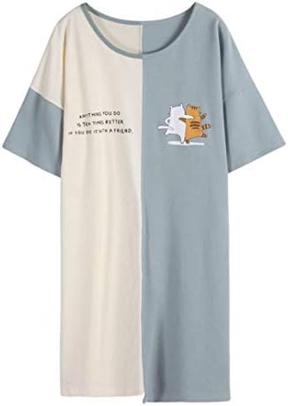 ネグリジェ ルームワンピース パジャマ ルームウェア 部屋着 寝巻き レディース 丸首 商店 半袖 ワンピース 綿 夏用 女の子 薄手 猫柄 肌に優しい 可愛い 大きいサイズ ゆったり カジュアル 大人