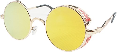 Vivian & Vincent Vintage Hippie Retro Metal Round Circle Frame Sunglasses (Gold Frame Champagne Lens) - Thumbnail 3