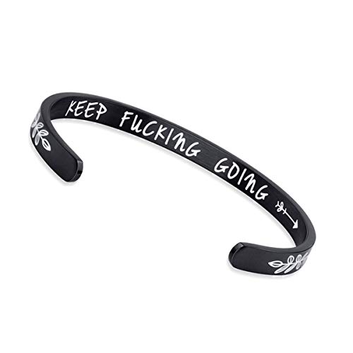 Feraco Best Friend Inspirational Gifts Keep Going Bracelets for Women Personalized Mantra Cuff Bangle, Black - Thumbnail 3