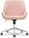 Elle Decor Ophelia Home Office Desk Chair, Mid Century Modern Bentwood Style, Ergonomic Curved Low-Back and Seat, Armless Design, Chrome Swivel Base, Upholstered in Woven Fabric, Blush Pink