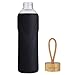 ORIGIN - Best BPA-Free Glass Water Bottle with Protective Silicone Sleeve and Bamboo Lid - Dishwasher Safe - 32 Ounce (Black)
