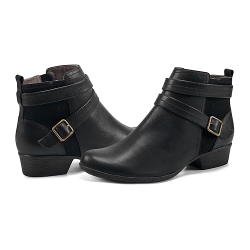 ROCKPORT WOMENS CARLY STRAP ANKLE BOOT, BLACK, 6.5 US