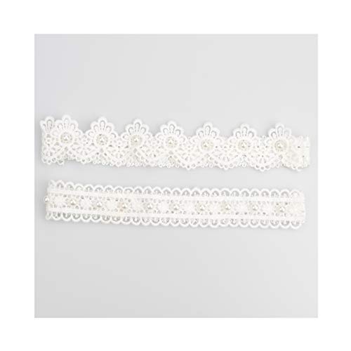 Kercisbeauty Set of 2 Handmade Bridal Bridesmaids Elastic Adjustable White Lace Simple Tiny Pearl Hollow out Rose Flower Garter Hen night bachelorette party - Thumbnail 3