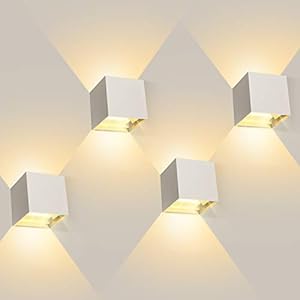 ledmo 4 stuks LED Wandlamp wit, 12W muurlampen binnen 3000k warm licht, IP65 waterdichte buitenwandlamp met instelbare…