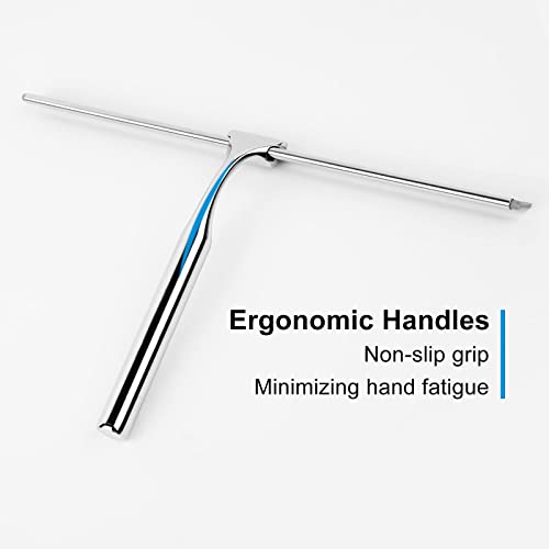 Quntis Escobilla de Silicona para Ducha con Mango de Acero Inoxidable, escobilla limpiacristales para Ventana de baño, Cocina, automóvil, hogar con Soporte de Pared Profesional