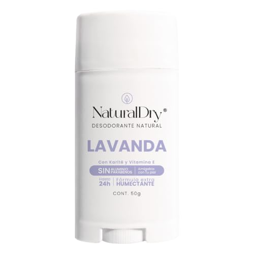 NaturalDry - Desodorante Natural Mujer - Sin Aluminio - Sin Parabenos - No obstruye los poros - Elimina el mal olor - NO HUELES - En barra olor Lavanda para axilas - Duración de 24h (1 unidad)