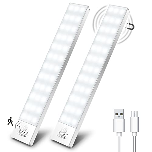 Luz LED Armario Magnética con Sensor Movimiento Blanco Natural 5000K 36 LEDs 4 Modos Luz LED Adhesiva USB Recargable 1000mAh Luce para Cocina, Armario, Escalera, Pasillo, Garaje-2 Piezas