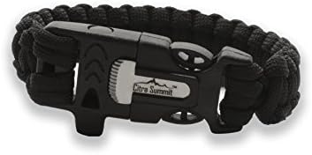 Citra Summit Multi-tool Paracord Survival Bracelet with Firestarter Flint, Knife, and Emergency Whistle (Black, Medium- 9.5")