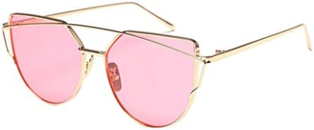 ONEMORES Women Cat Eye Sunglasses Twin-Beams Classic Women Metal Frame Mirror Sunglasses (B)