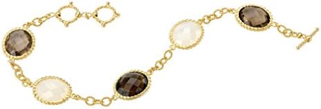 18k Gold over 925 Silver Smoky Quartz &amp; White Onyx Bracelet- 7-8 IN