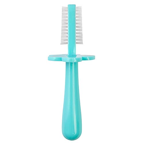 grabease cepillo de dientes de doble cara - cepillo de dientes para bebés de 6 meses a 4 años con cerdas suaves - cepillo de dientes para niños pequeños sin bpa con protector antiahogo - incluye cepillo de dedos gratis, verde azulado