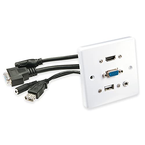 Lindy 60220 Plaque Murale Vga/Hdmi/Usb/Jack 3,5Mm Stéréo, Blanc
