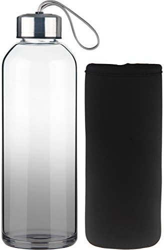 FCSDETAIL Sports Borosilicate Glass Water Bottle, Glass Drinking Bottle with Neoprene Sleeve and Stainless Steel Lid 550 ml / 1000 ml