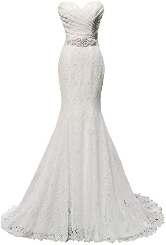 Women's Lace Wedding Dress Mermaid Evening Dress Bridal Gown with Sash