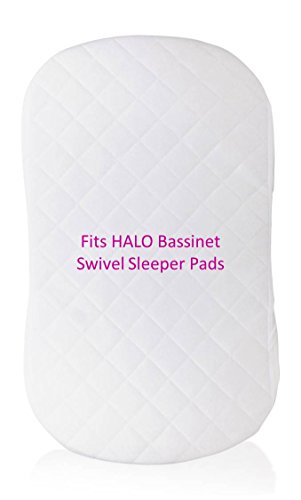 Bassinet Mattress Pad Organic Bamboo Cover - Rectangular, Oval and Halo Mattress Fit (30" x 15") - Breathable Quilted Waterproof Protector