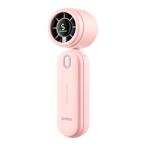 iTurbo Handheld Turbo Fan, Mini Foldable Portable Rechargeable Battery Hand Fans, 5 Gear High Speeds Led Display,Powerful Airflow, 12-Hrs Cooling Small Fan Travel Essentials Beach, Outdoor, Work