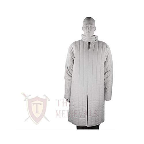 Medieval Thick Padded Full Length Gambeson Coat Aketon Jacket Armor - White Costumes Dress SCA