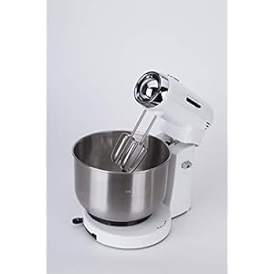 Jata MZ670 Batidora Amasadora Mezcladora con Bol de Acero Inoxidable de 3,5 L, 350 W, 5 Velocidades, Base Giratoria, 2 Espirales para Amasar y 2 Varillas para Mezclar