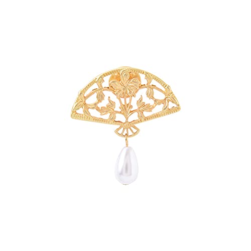 Women's Brooch Alloy Folding Fan Brooch Chinese Style Brooch Exquisite Brooch with Pearl