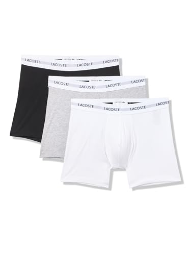 Lacoste Men's Cotton Stretch Essentials Boxer Briefs, 3-Pack, Black/White/Grey,…