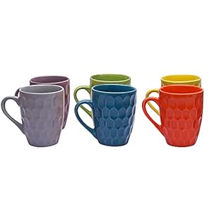 Anwaliya Fortuna Tapered Ceramic Coffee Mugs, 250 ml, Set of 6, Crystal (Color May Vary)