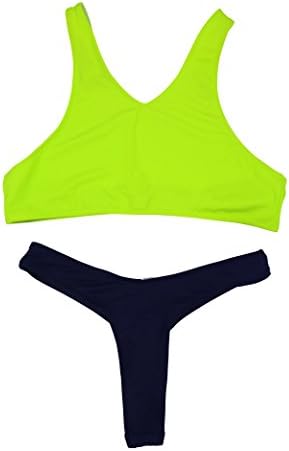 Women's 2 Pieces Push Up Padded Swimsuit Sexy Thong Soft Swimwear Bikini Set (L)