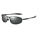ZHILE Wrap Polarized Sunglasses Al-Mg Metal Temple Spring Hinge UV400 Protection (Black, Black grey)