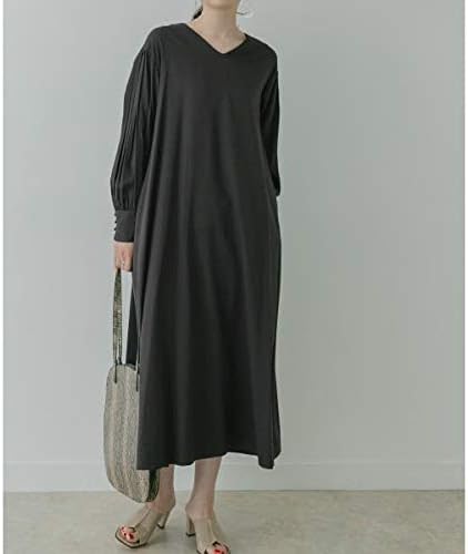 Amazon Kbf Kbf Vネックフレアロングワンピース Black One ワンピース チュニック 通販