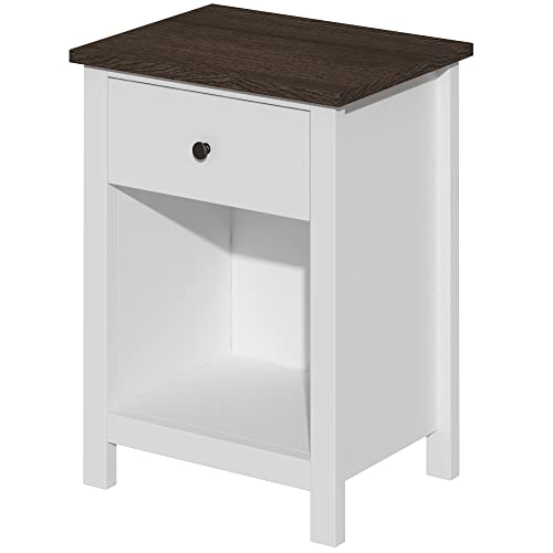ChooChoo Farmhouse End Table with Drawer, White Bedside Table with