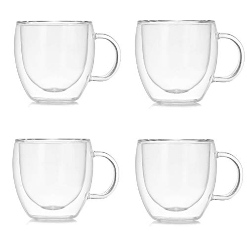 Marooma Glas-Kaffeetassen, 150 ml, doppelwandig, isoliert, Thermoglas, hitzebeständige Borosilikatgläser, Becher mit Griff für Kaffee, Tee, Espresso, Bier, 4 Stück