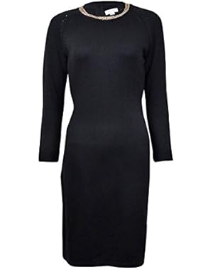 Calvin Klein Womens Long Sleeve Sweater Dress with Chain Detail